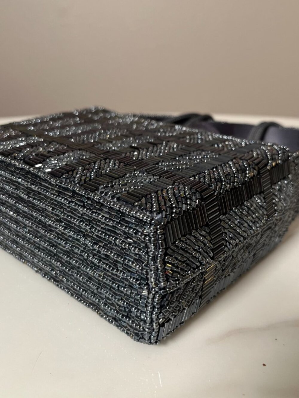 La Regale Gunmetal Gray Beaded Art Deco Vintage Top Handle Evening Bag - Picture 8 of 13